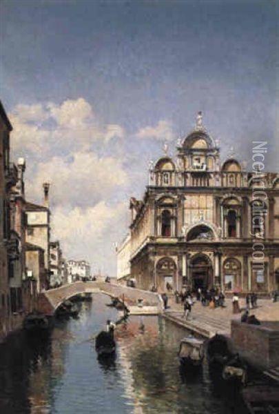 View Of A Venetian Canal Oil Painting - Federico del Campo