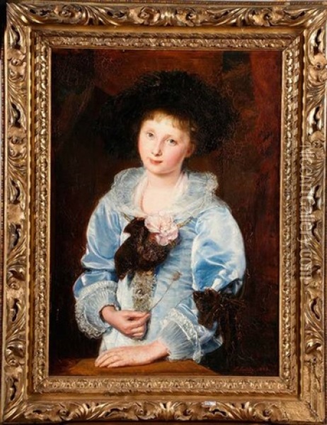 Portrait De Jeune Fille Au Pavot Oil Painting - Louis Kolitz