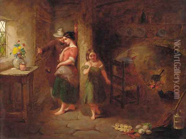 Figures in a cottage interior Oil Painting - After John Anthony Puller