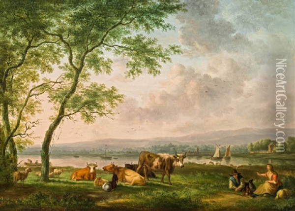 Hirte Mit Viehherde Am Flussufer Oil Painting - Balthasar Paul Ommeganck