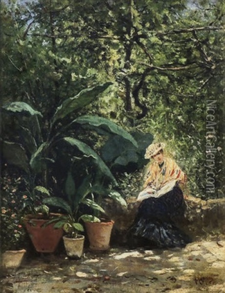 In Giardino - In The Garden Oil Painting - Alceste Campriani