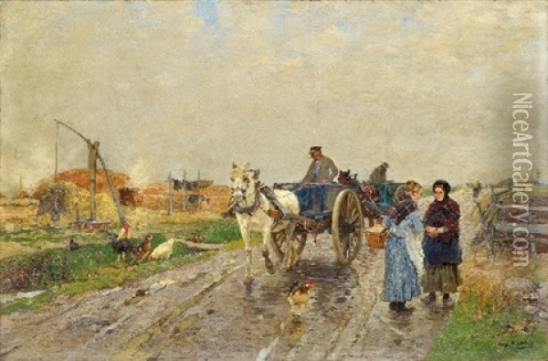 Landstrasse Mit Pferdewagen Oil Painting - Hugo Muehlig
