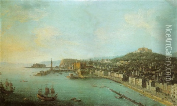 Naples, A View Of The Bay From The Carmine Oil Painting - Antonio Joli