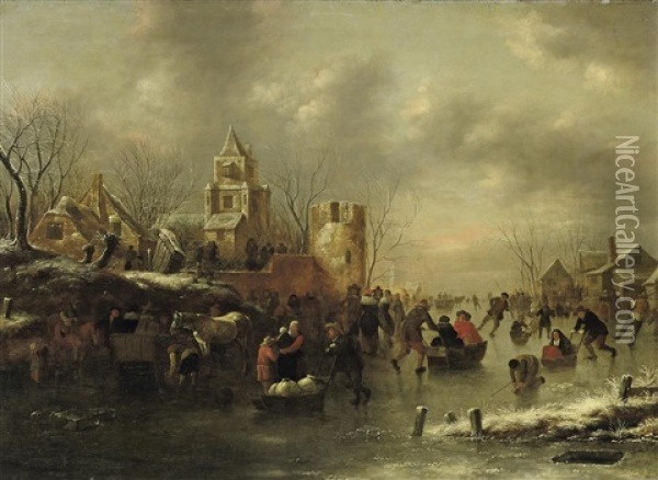 Auf Dem Eise Oil Painting - Nicolaes Molenaer