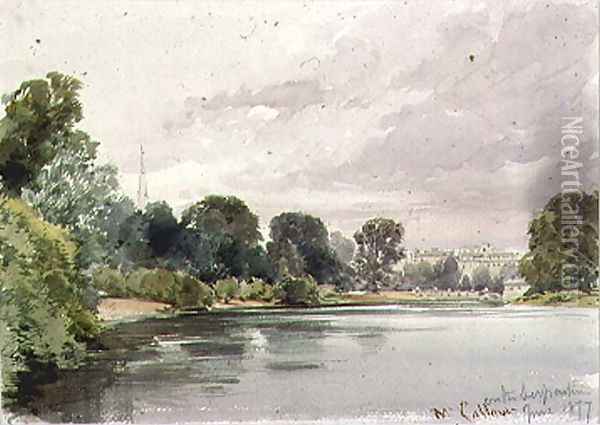 West End of the Serpentine, Kensington Gardens, 1877 Oil Painting - William Callow