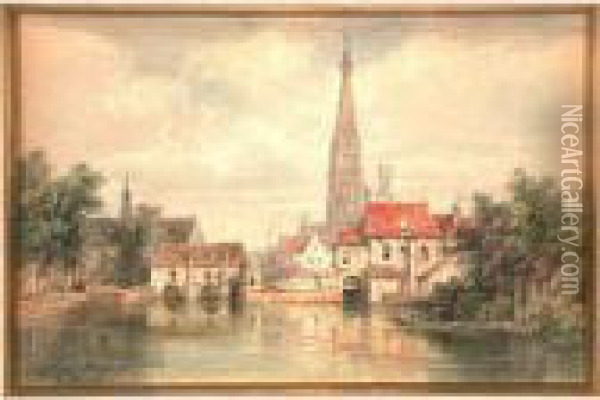 Bruges Oil Painting - Pierre Justin Ouvrie