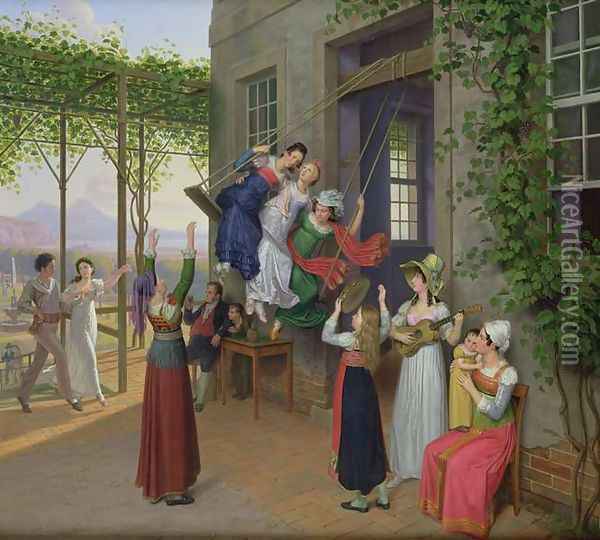 Youths Playing on a Swing in a Garden near Naples Oil Painting - Johann Erdmann Hummel