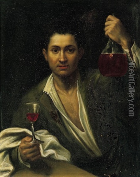 Bildnis Eines Mannes Mit Weinflasche Und Kelch Oil Painting - Pietro Paolini