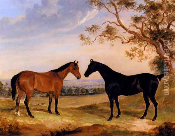 Two Mares In A Landscape Oil Painting - William Webb