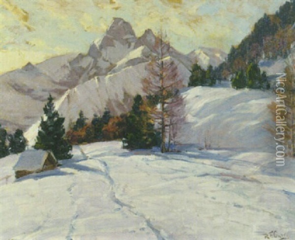 Verschneite Bergwelt Im Sonnenlicht Oil Painting - Robert Franz Curry