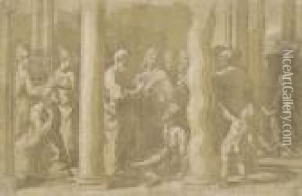 Die Heiligen Peter Und Johannes Heilen Die Lahmen Am Tempel. Oil Painting - Girolamo Francesco Maria Mazzola (Parmigianino)