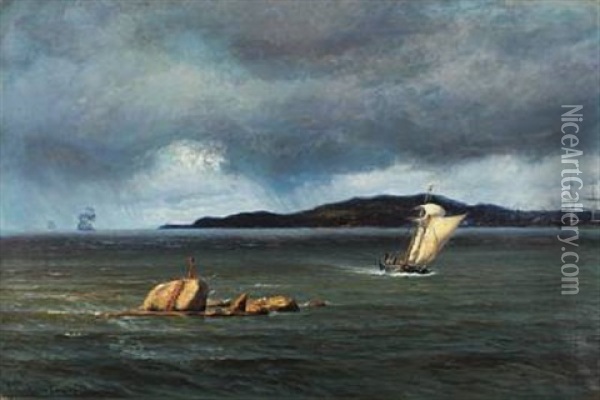 Seascape With Barken Peder Tordenskiold, Hulta At Bomarsund, Aaland Oil Painting - Vilhelm Karl Ferdinand Arnesen