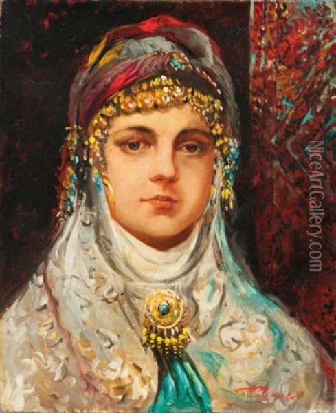 Portrait De Marocaine Oil Painting - Riccardo Pellegrini