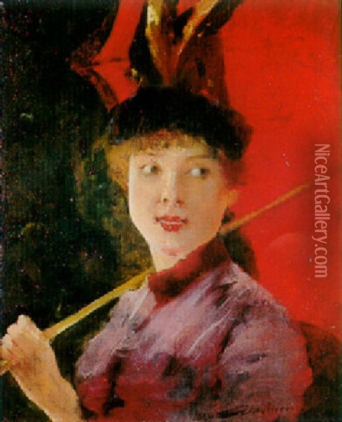 L'elegante A L'ombrelle Rouge Oil Painting - Maxime Dastugue