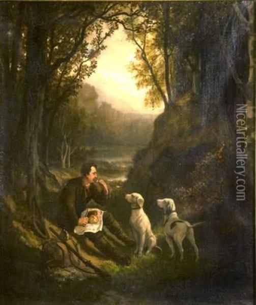 <la Halte Du Chasseur>. Oil Painting - Theodore Levigne