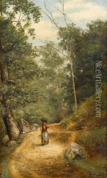 View Along The Brandywine: Woman Carrying Wood Oil Painting - Jefferson David Chalfant