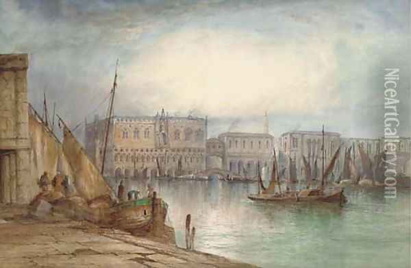 A capriccio view of the Doge's Palace and Bacino di San Marco seen from the Dogana Oil Painting - Italian School
