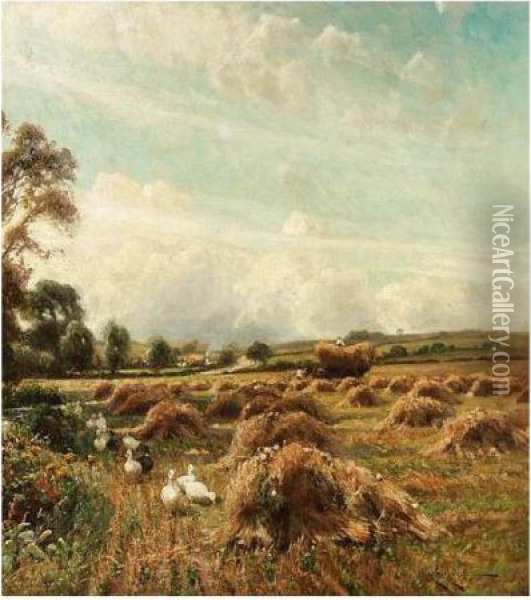 Ducks In A Harvest Field Oil Painting - Arthur Walker Redgate