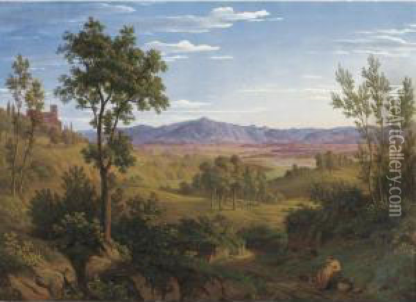 A Roman Landscape With A View Of Monte Gennaro Oil Painting - Julius Steinkopf
