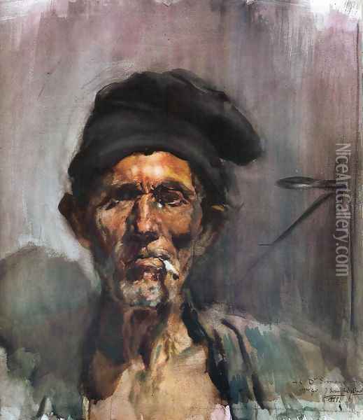 The old man of the cigarette Oil Painting - Joaquin Sorolla Y Bastida