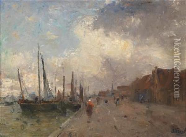 The Channel At Nieuport Oil Painting - Lucien Frank