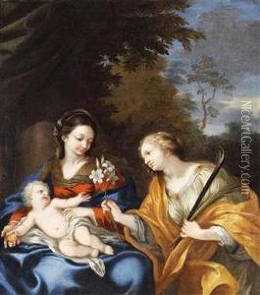 Madonna Mit Kindund Der Heiligen Martina Oil Painting - Ciro Ferri