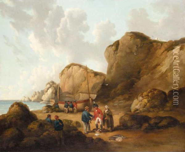 Inspecting The Catch Oil Painting - George Morland