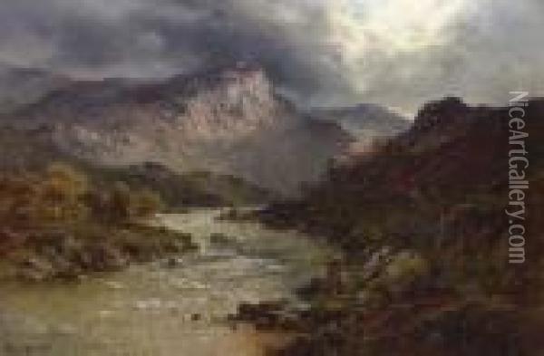 A Salmon-trout Stream, Cader Idris, North Wales Oil Painting - Alfred de Breanski