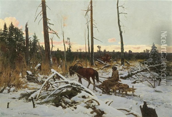 After A Hunting Oil Painting - Michael Gorstkin-Wywiorski