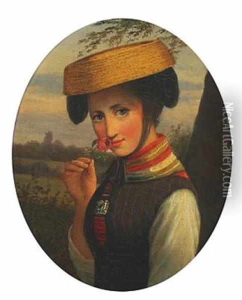 Oval Portrait Of A Young Lady From Vienna Oil Painting - Julius Friedlaender