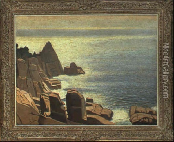 Cliffs, Cornwall Oil Painting - Robert Morson Hughes