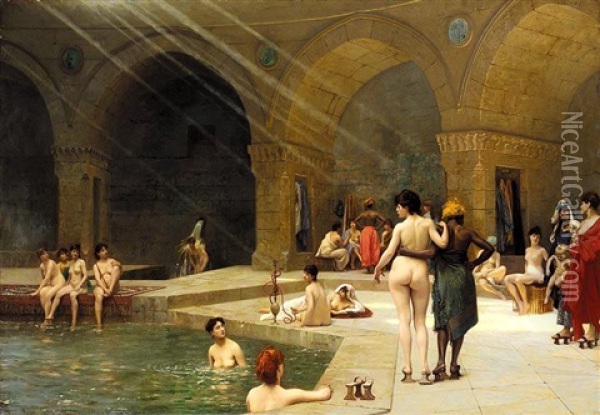 La Grande Piscine A Brusa (the Great Bath At Bursa) Oil Painting - Jean-Leon Gerome