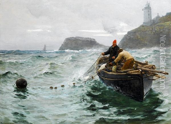 Along Shore Fishermen Oil Painting - Charles Napier Hemy