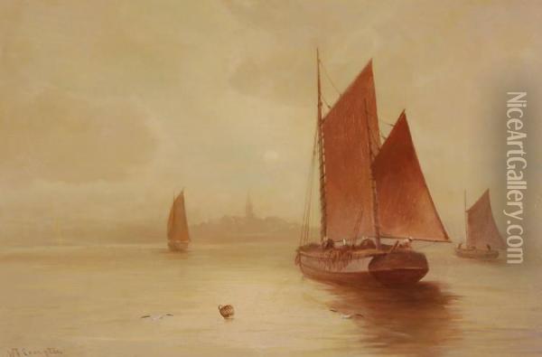 Fishing Boats In The Mist Oil Painting - William J. Crampton