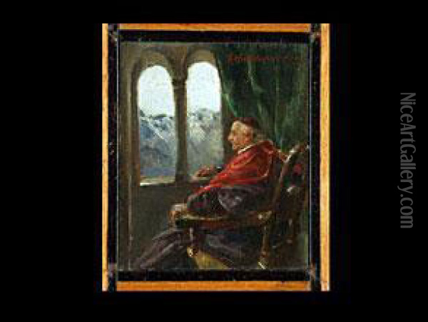 Kardinal In Lehnstuhl Vor Einem Doppelbogigen Fenster Oil Painting - Arthur Hutschenreuter