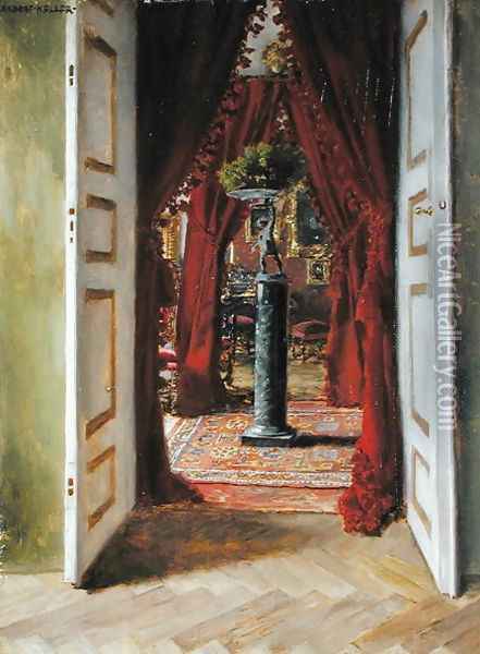 The Red Room Oil Painting - Albert von Keller