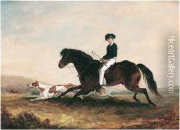 Portrait Of William 3rd Earl Of Craven (1809-1866) On His Pony Following The Hunt Oil Painting - Edmund Bristow