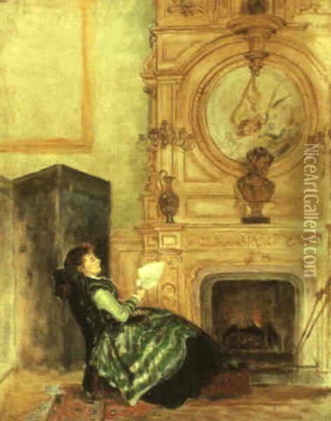 Mrs. Henry By The Fireside Oil Painting - Edward Lamson Henry