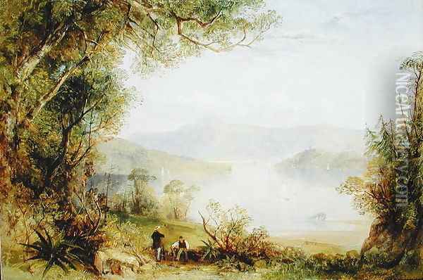 View on the Hudson River, c.1840-45 Oil Painting - Thomas Creswick