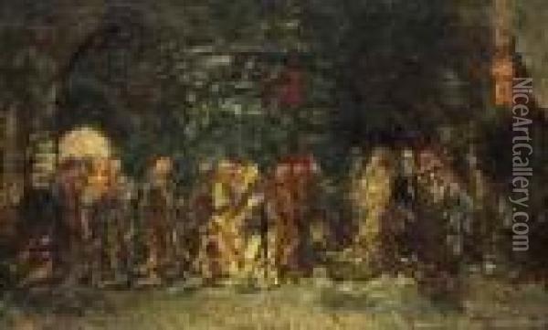 A Procession Oil Painting - Adolphe Joseph Th. Monticelli