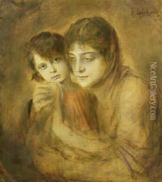 Mother and Child Oil Painting - Franz von Lenbach