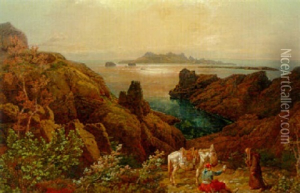 A Monk And A Traveller In A Greek Landscape Oil Painting - Johann Baptiste Heinefetter
