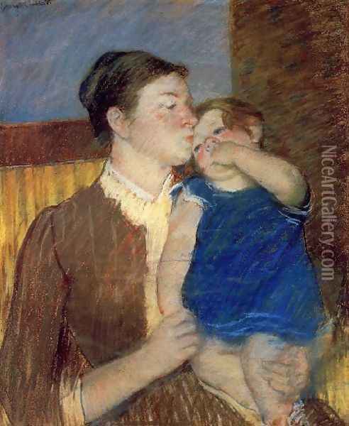 Mothers Goodnight Kiss Oil Painting - Mary Cassatt