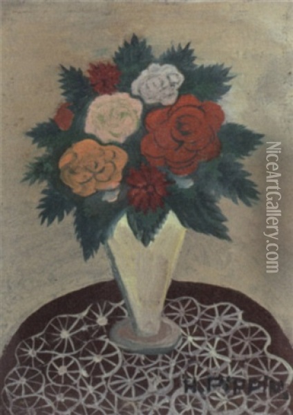 Still Life With Flowers In A Vase Oil Painting - Horace Pippin