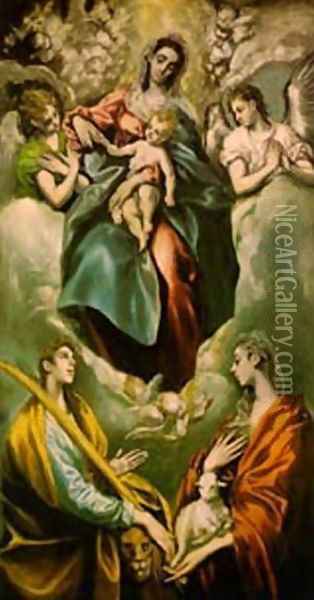 Virgin And Child With St Martina And St Agnes 1597-99 Oil Painting - El Greco (Domenikos Theotokopoulos)