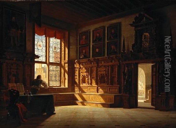 A Castle Interior With A Figure Oil Painting - Heinrich Anton Heger