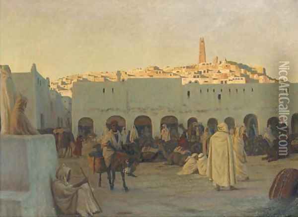Oriental market at Ghardaia Oil Painting - August Le Gras