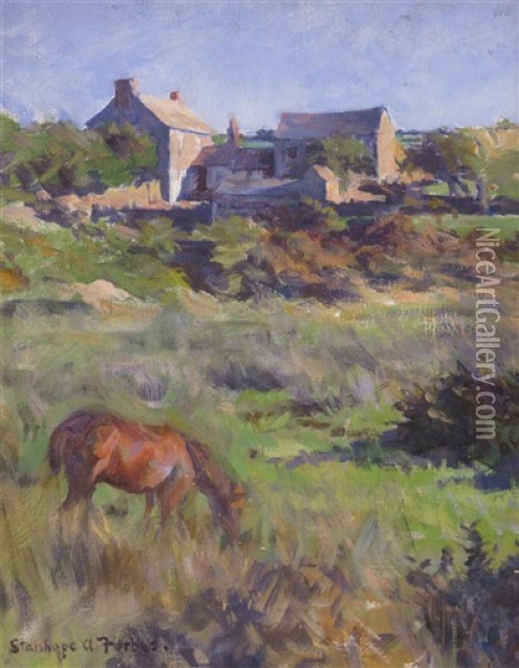 A Farmstead In Cornwall Oil Painting - Stanhope Forbes