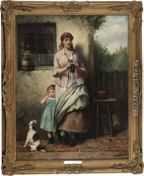 Knitting Woman Oil Painting - A. D. Bastin