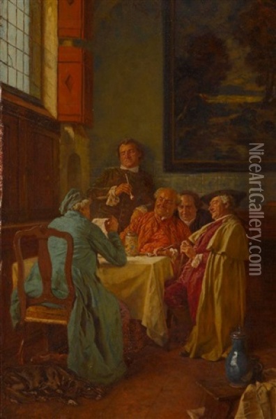Rokokokavaliere Bei Der Lekture Eines Briefes Oil Painting - Wilhelm Loewith